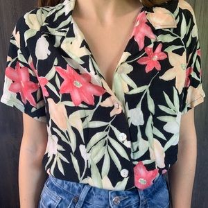 Vintage rayon tropical print button down shirt